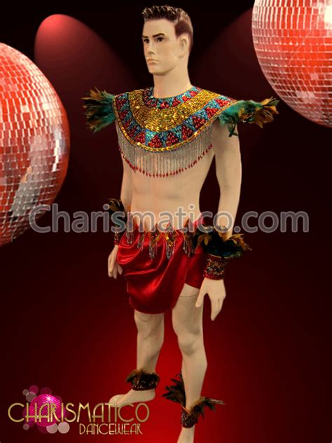 Six Piece Feather And Sequin Male Exotic Tribal Carnival Costume