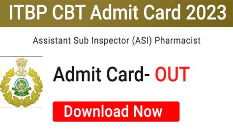 Itbp Assistant Sub Inspector Asi Pharmacist Admit Card 2023