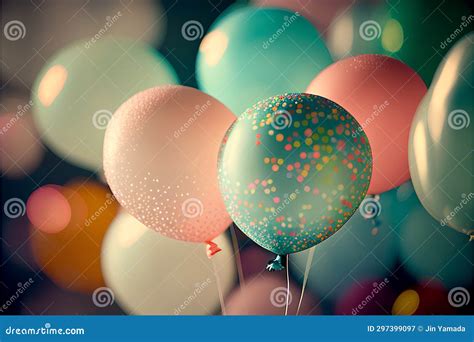 Colorful Balloons On Bokeh Background Holiday And Celebration Concept