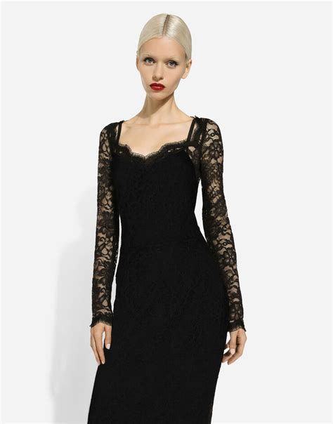 Floral Lace Midi Dress In Black For Women Dolceandgabbana® Us