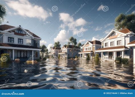 Vista De Una Casa Inundada En Medio Del Agua 3d Renderizado Casas