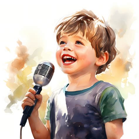 Child With Microphone Clipart, Children Singing Images, 10 Watercolor ...