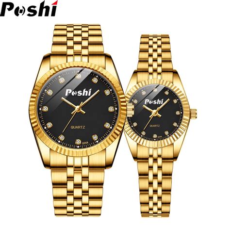 Poshi Original Quartz Couple Watch Korean Vintage Fashion Rhinestone