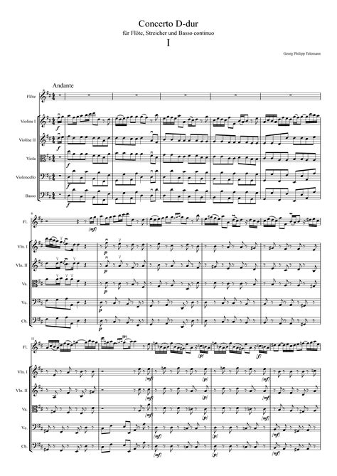 Telemann Georg Philipp Flute Concerto TWV 51 D1 Sheet Music For