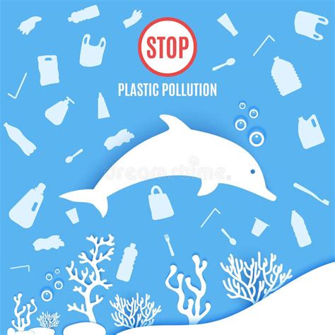 Stop Ocean Plastic Pollution Banner Design Template In Paper Cut Style