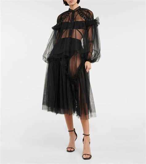 Noir Kei Ninomiya Ruffle Trimmed Tulle Midi Skirt Noir Kei Ninomiya