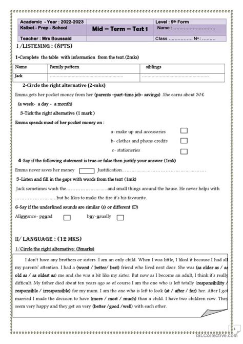 9th Grade Mid 1 English Esl Worksheets Pdf And Doc