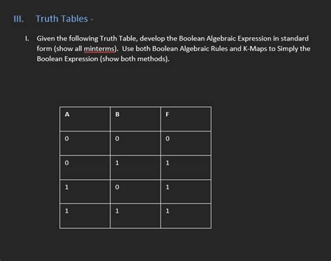 Solved Iii Truth Tables I Given The Following Truth