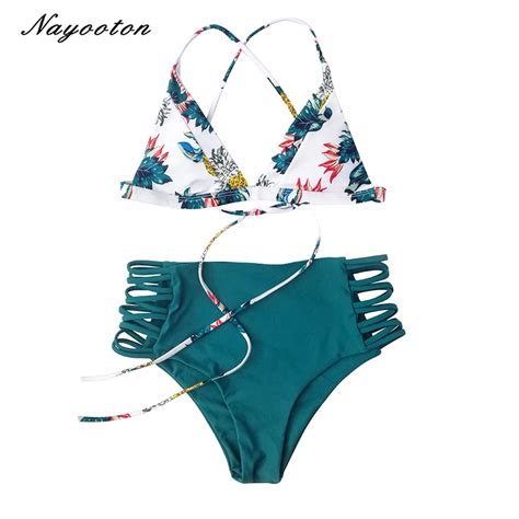 Sexy High Waist Bikini Set Women Swimsuit Brazilian Biquini Print Solid