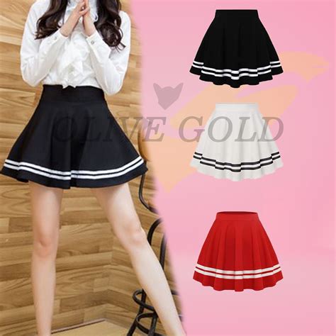 Jual Rok Mini Korea Rok Pendek Jepang Rok Hitam Putih Merah Scuba