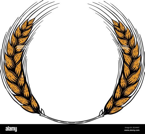 Illustration Of Wreath From Wheat Spikelets In Engraving Style Design