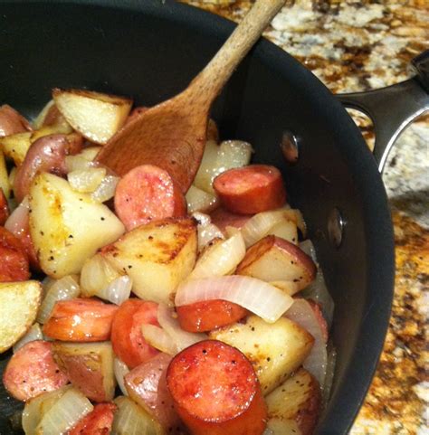 Smoked Sausage Saut Ed Onion Potato And Thyme Skillet