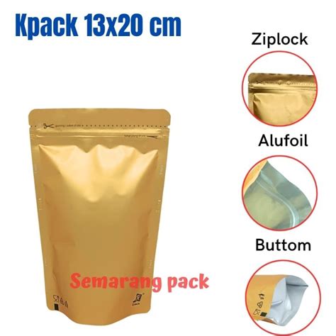 Jual Kemasan Standing Pouch Alumunium Foil Emas 13x20cm Klip Ziplock