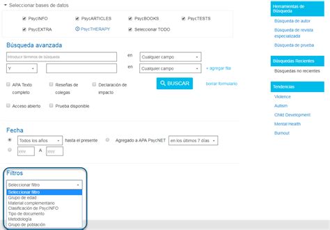 Búsqueda avanzada Ayuda de APA PsycNET