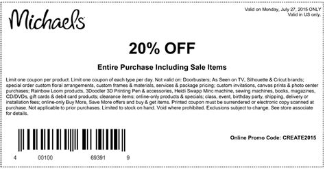 Michaels Printable Coupons April 2017 20 Off Entire Purchase Coupon