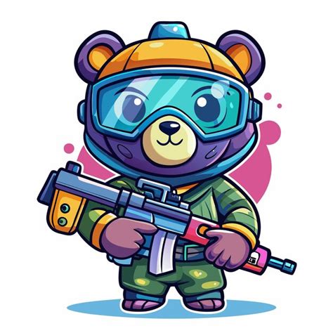 Premium Vector | Happy Bear with Paintball Gun Cartoon Vector