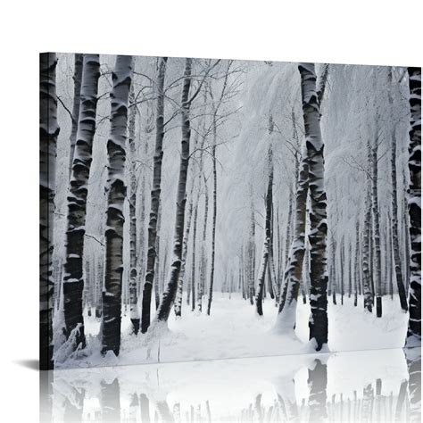 Comio Winter Snow Canvas Wall Art White Trees Forest Landscape