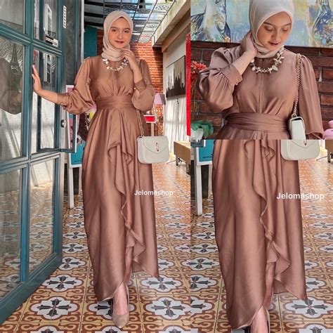 Jual Jusi Yezzi Dress Full Satin Maxmara Glossy Premium Maxy Gamis