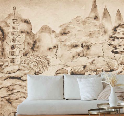 Japandi Style Japanese Garden Modern Mural Wallpaper TenStickers