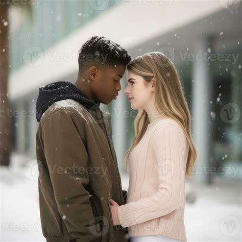 Loving Teenage Interracial Couple Is Enjoying A Romantic Winter Day Ai Generative 28944318 Stock