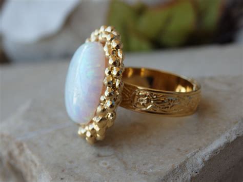 Opal Engagement Ring Bridal Ringwhite Stone Gold Ring Fire Etsy