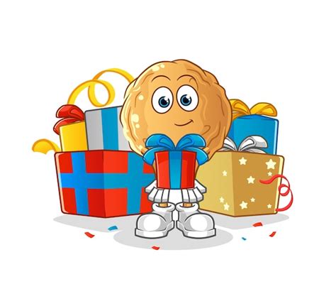 Premium Vector The Meatball Give Gifts Mascot Cartoon Vector