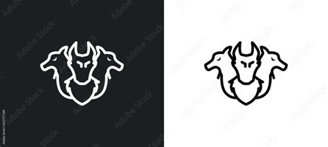 Cerberus Outline Icon In White And Black Colors Cerberus Flat Vector