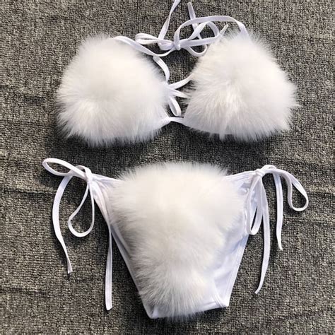 Fell Bikini Set Kunstfell Bikini F R Frauen Hot Fluffy Bh Etsy De