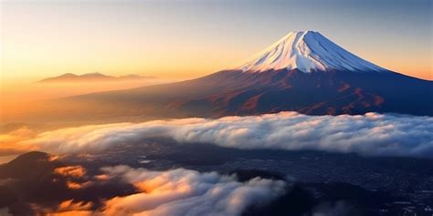 Premium AI Image Aerial Panorama Landscape Of Fuji Mountain Iconic