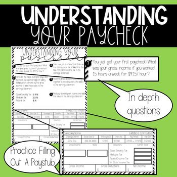 Understanding Your Paycheck Worksheet by Math and Glitter | TpT