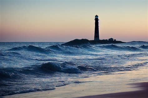 Premium Photo Beautiful Sunset Landscape With High Lonely Lighthouses