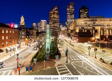 Boston Downtown Cityscape Skylines Building Sunset Stock Photo