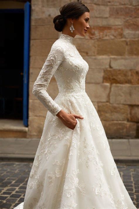 High Neck Wedding Dress Closed Back Wedding Dress Long Etsy