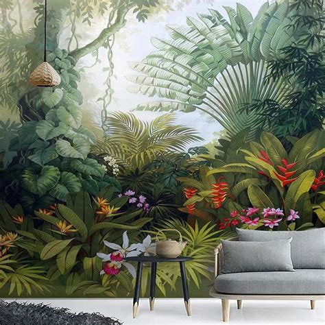 أمن ب Custom Mural Wallpapers European Style Retro Tropical Rain Forest