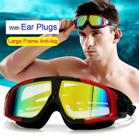 Adult Professional Swimming Goggles prescription Large Frame Plated anti fog uv protection beach ...