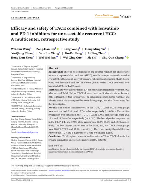 PDF Efficacy And Safety Of TACE Combined With Lenvatinib And PD 1