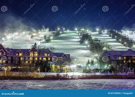 Blue Mountain Village in Winter Stock Image - Image of nature ...