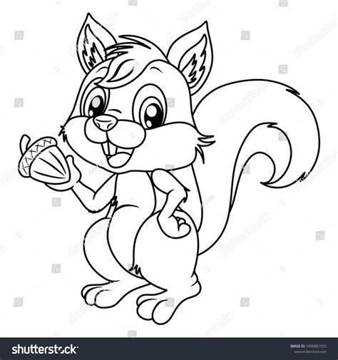 Black And White Vector Illustration Of A Happy Squirrel Cute Cartoon