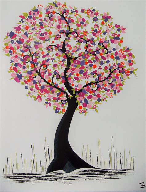 Tableau Contemporain Abstrait L Arbre De Vie Version Printemps