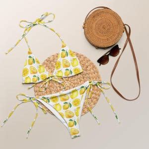 Vintage Lemon String Bikini Set Minimalist Recycled Eco Friendly Bikini Summer Fruit Beachwear