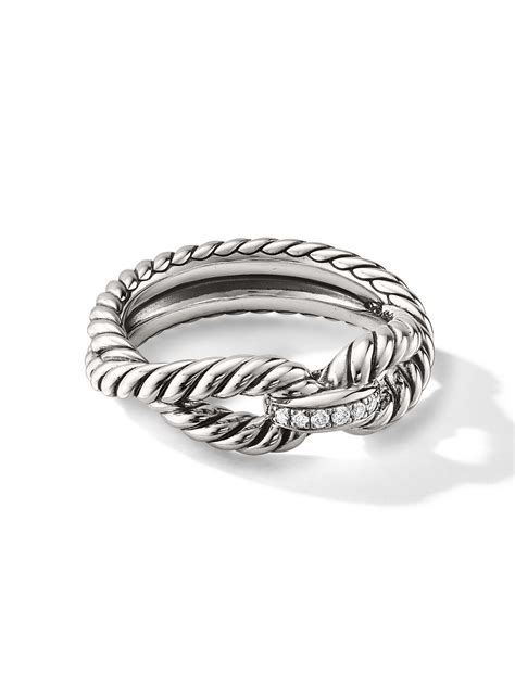 David Yurman Sterling Silver Cable Loop Diamond Ring Farfetch