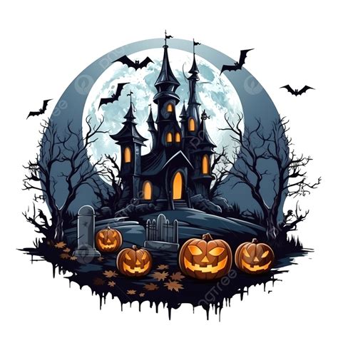 Feliz Celebração De Halloween Com Castelo Assombrado E Abóbora No