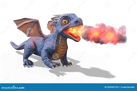 Baby Dragon Breathing Fire stock illustration. Illustration of render ...