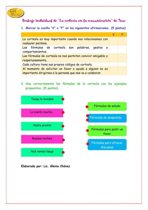 Trabajo Individual De La Cortesía En La Comunicación” De 7mo Worksheet