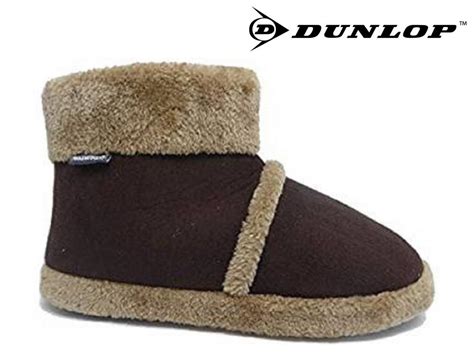 Mens Boot Slippers Brown Dunlop Winter Warm Soft Faux Fur Lining Outdoor Sole Ebay