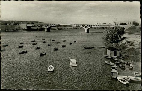 Poissy La Seine Et Le Nouveau Pont 1952 Carte Postale Ancienne