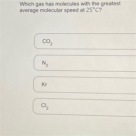 Solved Which Gas Has Molecules With The Greatest Average Chegg