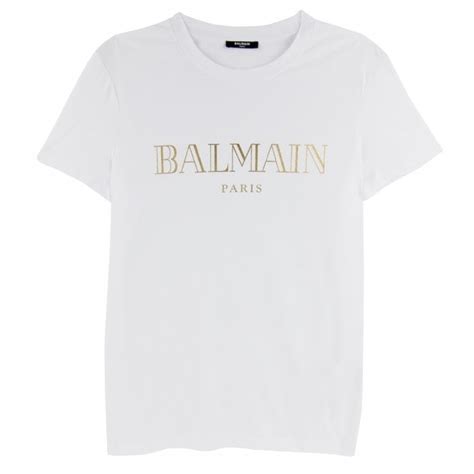 Balmain Logo Print Cotton T Shirt White Gold ONU