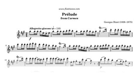 Prelude From Carmen G Bizet Free Flute Sheet Music