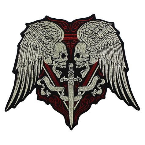 Large Embroidery Skull Wings Sword Patches Iron On Motorcycle Biker Badge Vest Jacket Back